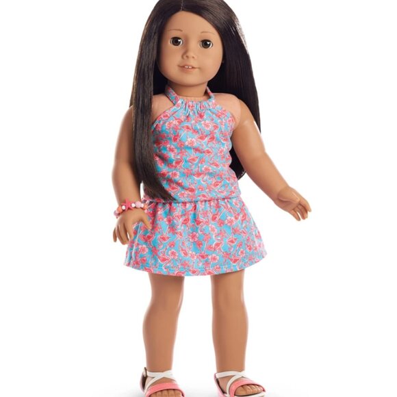 *American Girl* - Truly Me - Flamingo Dress/Sandals + Rainy Day Coat  - RETIRED. - Picture 9 of 9